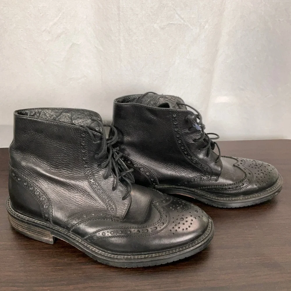 Banana Republic Brogue Boots Mens 9D Black Italy Leather Wingtip‎ Chukka Goth